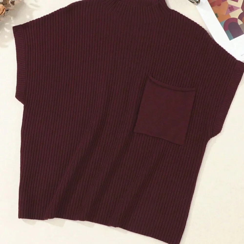 Burgundy Casual  Elegant Style Women's Loose Knit sweater Top